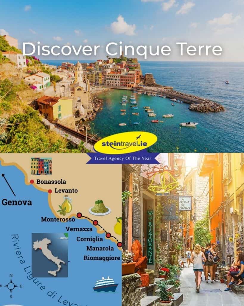 Social media graphic designed by Seaweed Digital for Stein Travel promoting Cinque Terre tours in Italy.